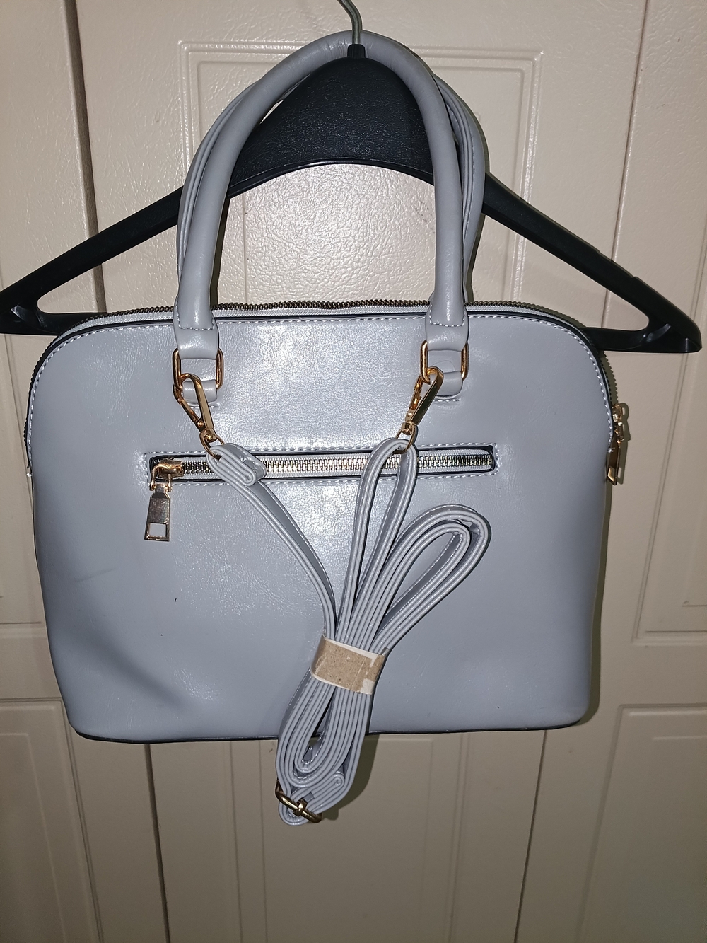 Gray Dome Satchel Handbag with Gold Accent - Brand: - Picture 2 of 2